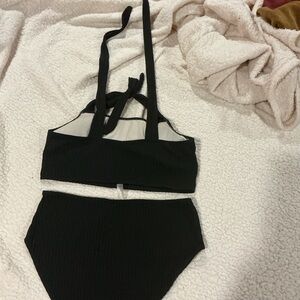 Black Ribbed Two-Piece Bikini Set